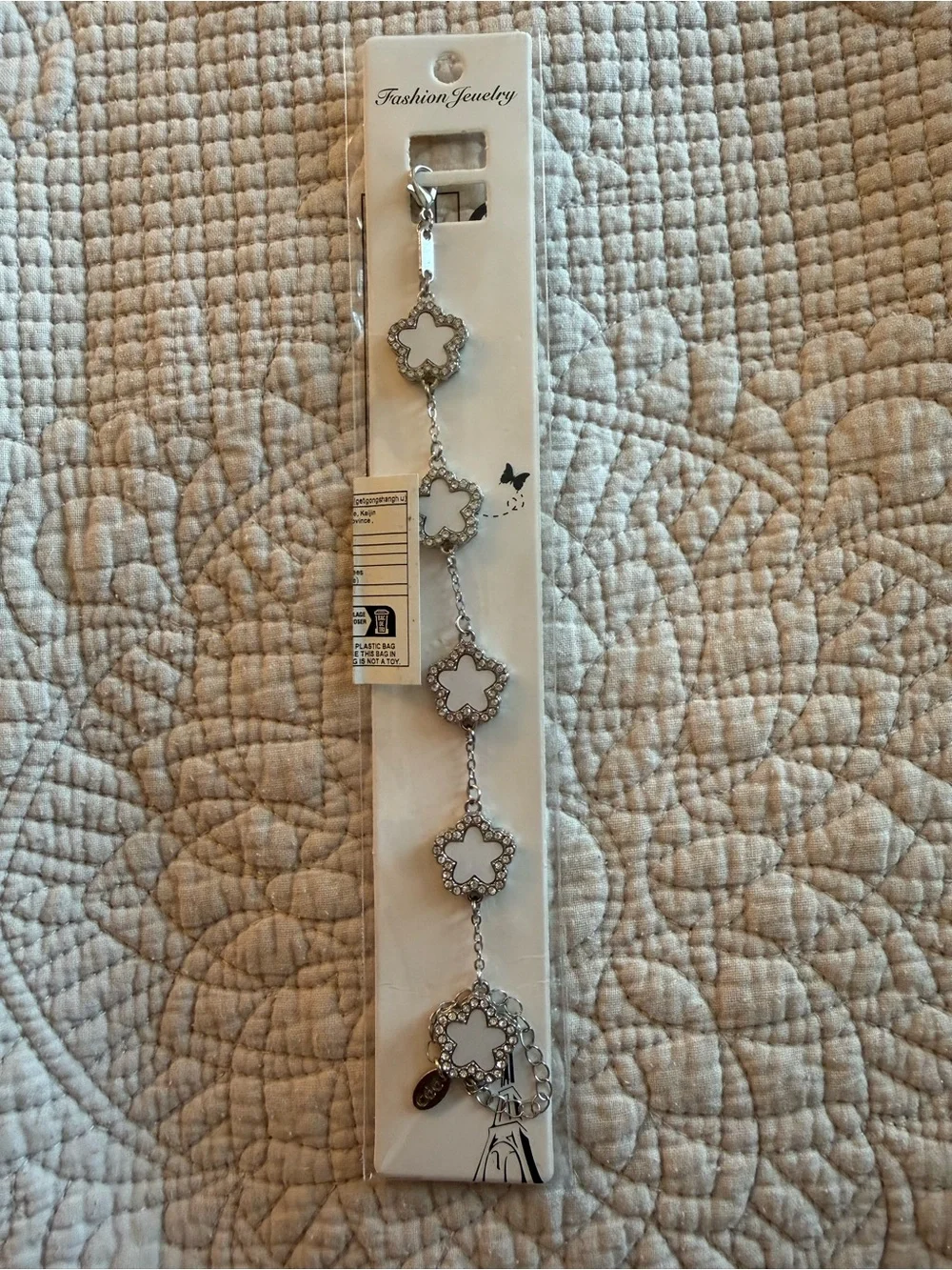 Fashion Jewelry Silver Bracelet with White Clover Links